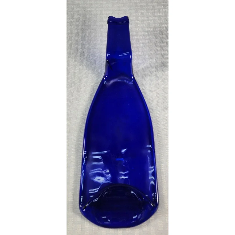 Vintage Cobalt Blue Melted Bottle Spoon Rest / Charcuterie Cheese Board